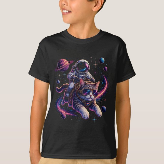 Camiseta Gato astronauta viajando pelo espaço (Frente)