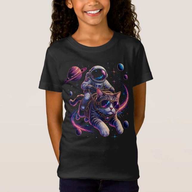 Camiseta Gato astronauta viajando pelo espaço (Frente)