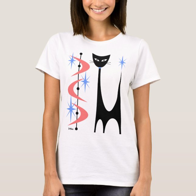 Camiseta Gato Atômico de meio século com Bumerangue Rosa (Frente)