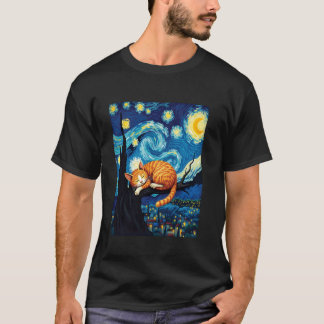 Camiseta Gato Atraente Laranja Tabby Van Gogh Noite Estrela