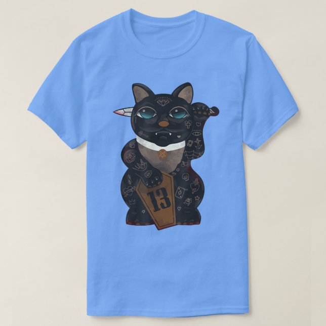Camiseta gato azarado, azarado, com sorte assustador  (Frente do Design)