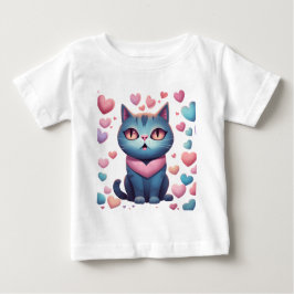 Camiseta Gato Azul Bonito Com Gato De Coração | Kawaii Vale