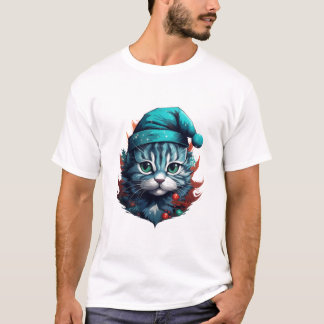 Camiseta Gato azul com chapéu