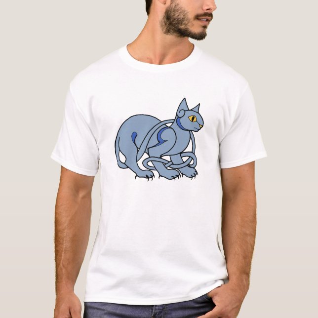 Camiseta Gato azul do nó celta medieval da arte (Frente)