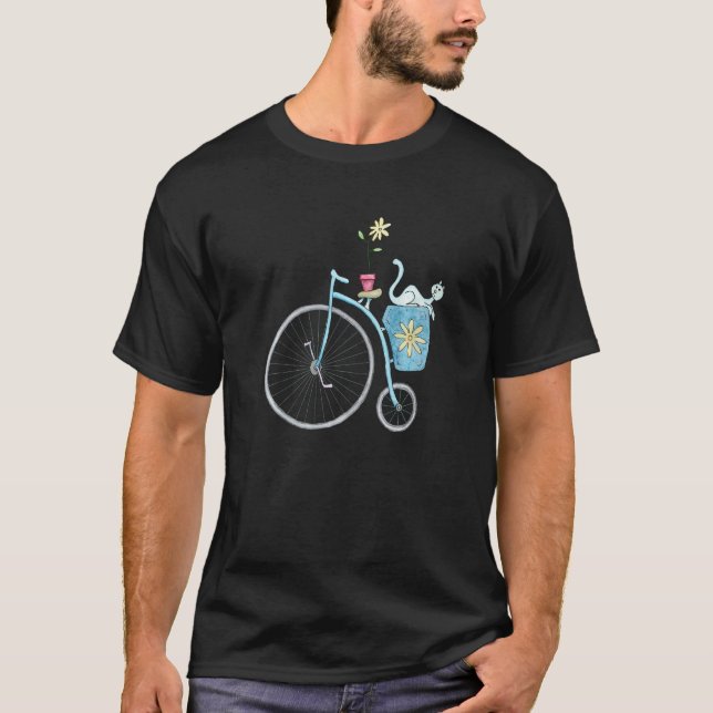Camiseta Gato Azul Em Bicicleta Antiga (Frente)