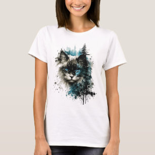 Camiseta Gato Azul Olhos Gatos Motif Art Forest Animal Cat