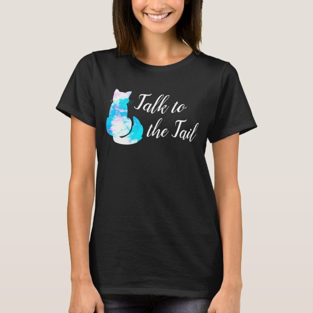 Camiseta Gato Azul Rosa Branco Abstrato Fale com o Rabo (Frente)