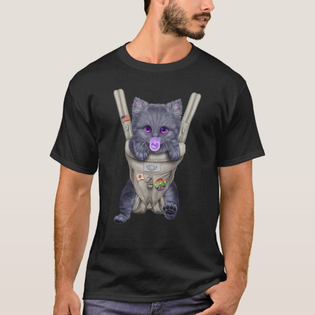 Camiseta Gato Azul Russo com Chupeta em Canguru de Bebê (Frente)