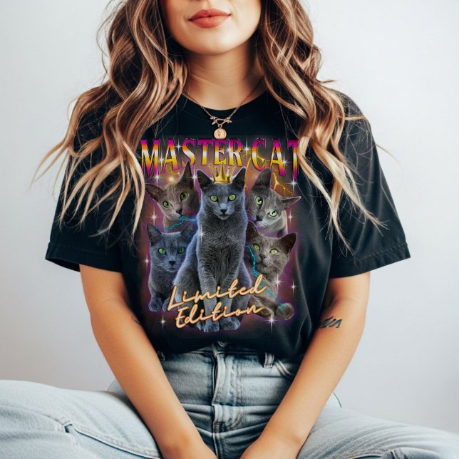 Camiseta Gato Azul Russo Estilo de Cabeça-de-Arco Prata Vin (Criador carregado)