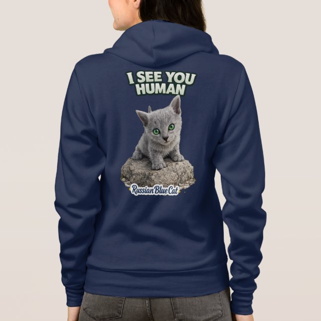 Camiseta Gato Azul Russo – Eu Vejo Você Humano (Verso)
