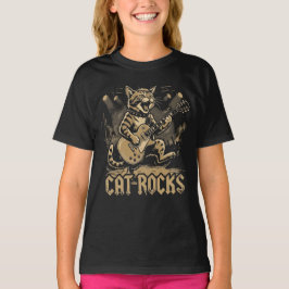 Camiseta Gato Balançando Guitarra Design Divertido de Músic