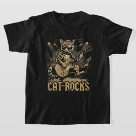 Camiseta Gato Balançando Guitarra Design Divertido de Músic