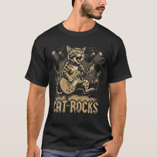 Camiseta Gato Balançando Guitarra Design Divertido de Músic