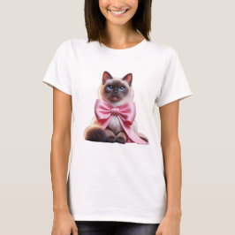 Camiseta gato balinês com arco rosa