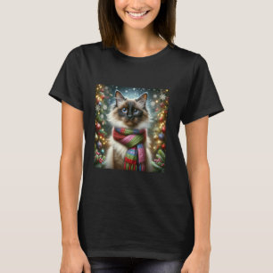 Camiseta Gato Balinês Desenho Festivo Luzes de Natal Xmas