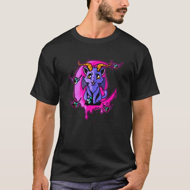 Camiseta Gato Baphomet Pastel Goth Mau Pagan Evil Kitten Gó (Frente)