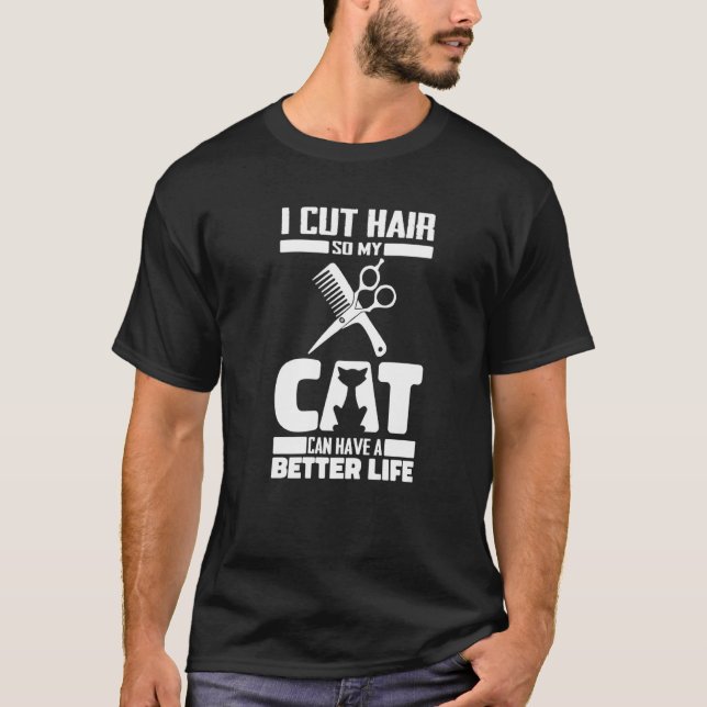Camiseta Gato Barbeiro Cabeleireiro Corte de Cabelo Barba - (Frente)