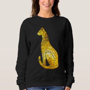Camiseta Gato Bastet Egípcio Polígono Dourado Arco Hierógli