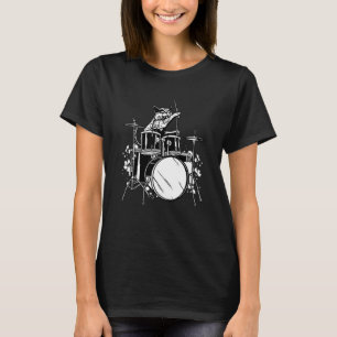Camiseta Gato Bateria Tocando Tambores Conjunto de Tambores