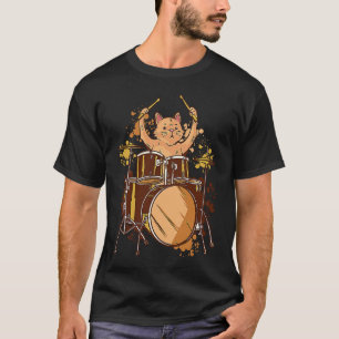 Camiseta Gato baterista colorido músicaGato realista tocand