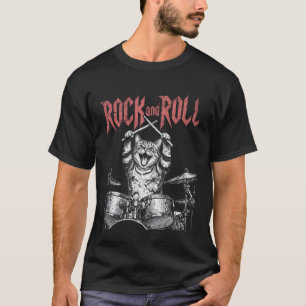 Camiseta Gato Baterista de Rock N Roll Retro Bateria Gato V