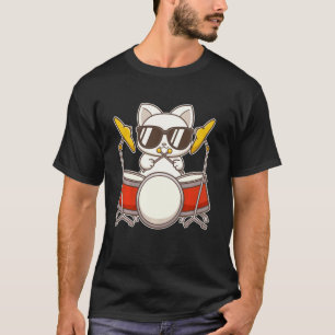 Camiseta Gato baterista fixe com óculos