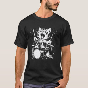 Camiseta Gato Baterista - Gato Baterista de Música Rock Eng