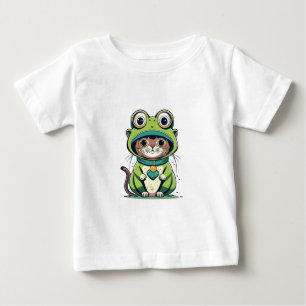Camiseta Gato bebê bonito com chapéu Sapo