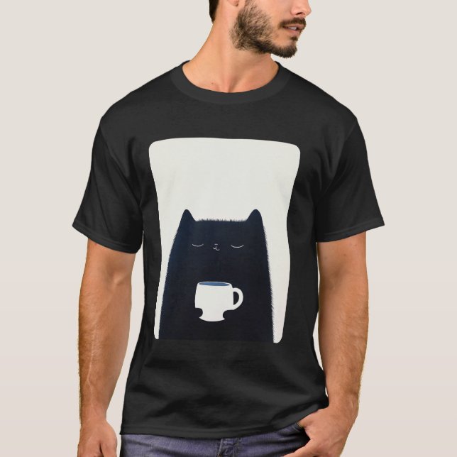 Camiseta Gato Bebendo Café (Frente)