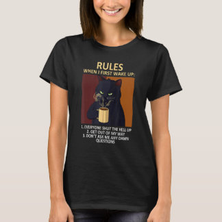 Camiseta Gato Bebendo Café Amante de Gatinho Regras Diverti