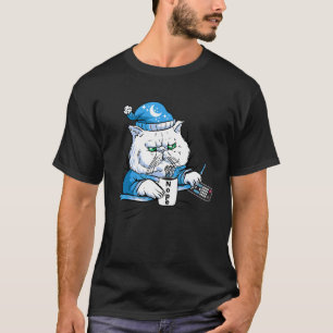 Camiseta Gato Bebendo Café Gato Sonolento Assistindo Tv Eng
