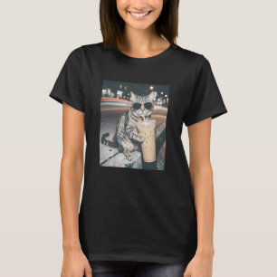 Camiseta Gato Bebendo Café Gelado Meme Animal Engraçado Hom