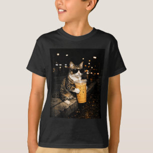 Camiseta Gato bebendo café gelado meme engraçado de animal