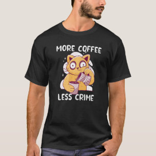 Camiseta Gato Bebendo Café Mais Café Menos Crime Gatos
