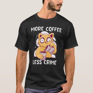 Camiseta Gato Bebendo Café Mais Café Menos Crime Gatos