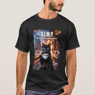 Camiseta Gato Bebendo Chá Roupa de Humor Negro SIMP Sarcást