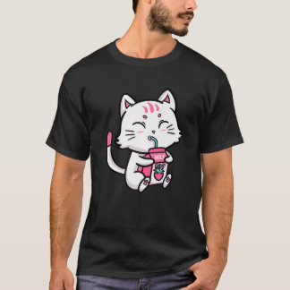 Camiseta Gato Bebendo de Kitten Morango Leite de Morango Mã