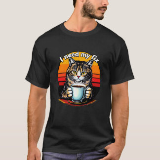Camiseta Gato Bebendo De Uma Caneca De Café, Humor Divertid
