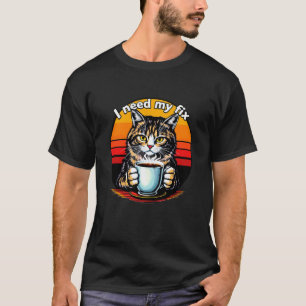 Camiseta Gato Bebendo de uma Caneca de Café, Humor Divertid