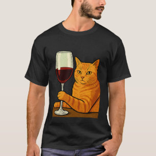 Camiseta Gato Bebendo Vinho Divertido Amante de Gatinho Pet