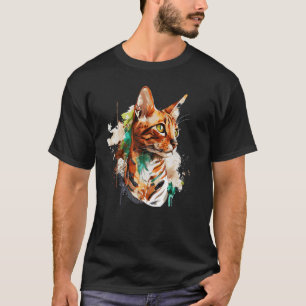 Camiseta Gato Bengal aquarela gato colorido