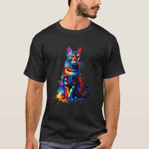 Camiseta Gato Bengal Arte Colorida Salpicada