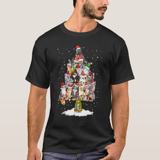 Camiseta Gato Bengal Árvore Luz de Natal Manga Longa (Frente)