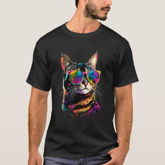 Camiseta Gato Bengal com Óculos de Sol Leopardette Fofo Sel
