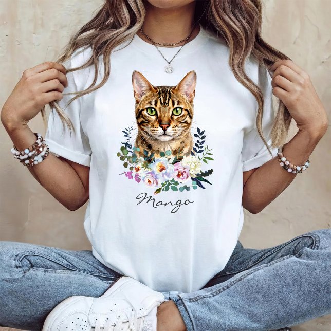 Camiseta Gato Bengal em Aquarela (Criador carregado)