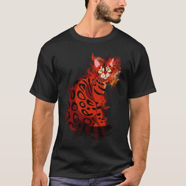 Camiseta Gato Bengal Realista com Salpicos de Água (Frente)