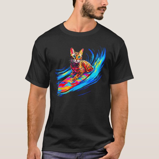 Camiseta Gato Bengal Surfando (Frente)