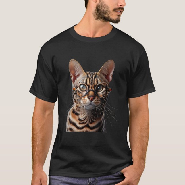 Camiseta Gato Bengal Usando Óculos (Frente)