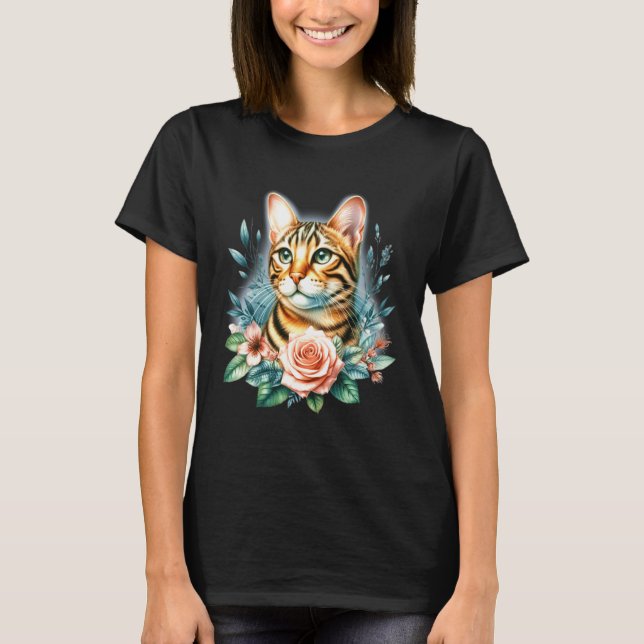 Camiseta Gato Bengal x Flores (Frente)