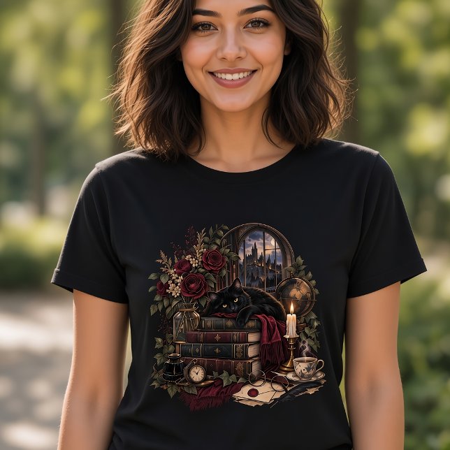 Camiseta Gato bibliófilo de Academia Sombria (Criador carregado)